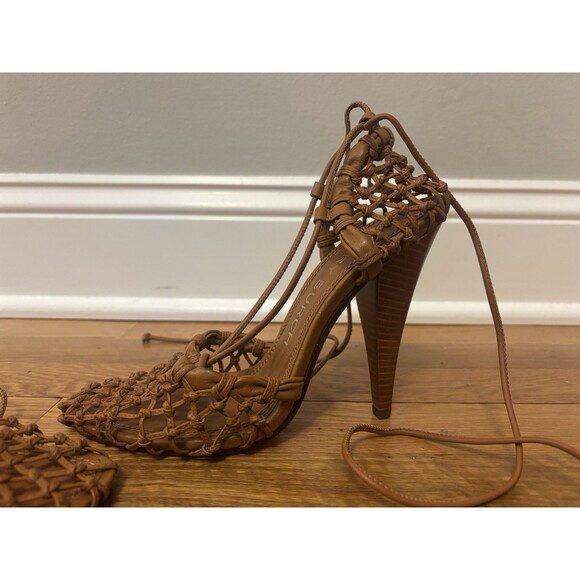 Tory Burch Helena Mesh 110mm Lace Up Pumps Heels Brown leather Strap Size 8 - Picture 2 of 16